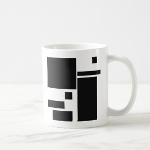 Un mug aux formes géométriques noirs et blanc.