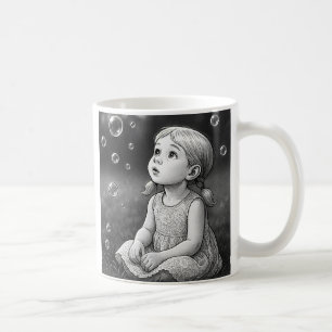 Un mug avec une petite fille en noir et blanc.