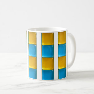 Un mug élégant au couleurs jaunes et bleus.