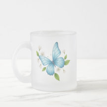 Un mug en verre givré papillon bleu