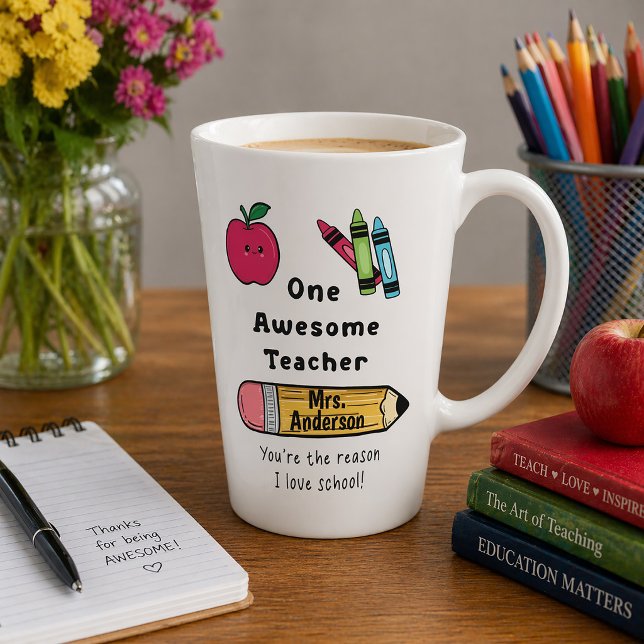 Un Mug Latte École que J'adore pour une Raison : u ("One awesome teacher-You're the reason i love school" latte mug for Teacher's Appreciation Day)