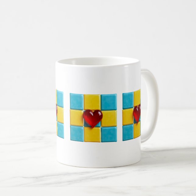 Un mug stylisé avec un joli cœur rouge. (Devant droit)