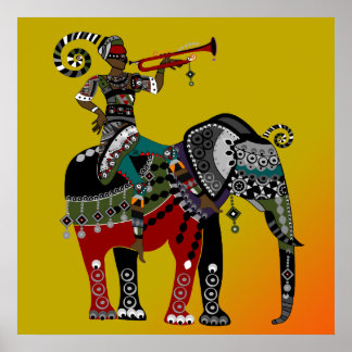 un musicien d'art tribal africain à cheval affiche