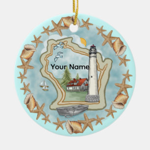 Un ornement de phare de coquilles du Wisconsin