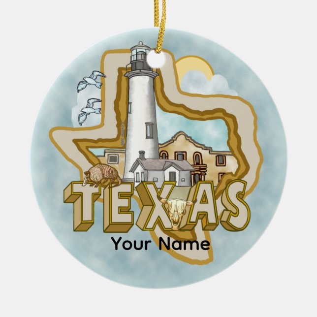 Un ornement en céramique du phare du Texas (Devant)