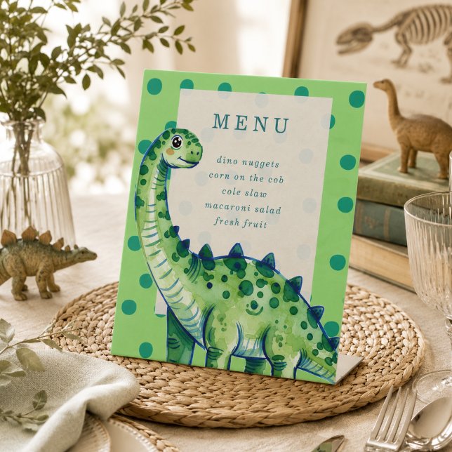 Un panneau de menu d'anniversaire de dinosaure rug (A Roaring First Birthday Dinosaur Menu Sign)