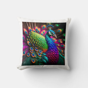 Un paon à deux côtés design coussin élégant et con