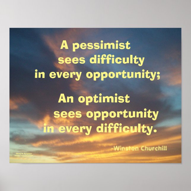 UN PESSIMISTE VOIT DIFFICULTY CHURCHILL POSTER (Devant)