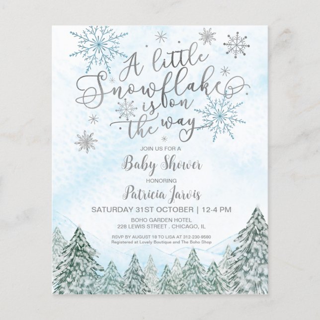 Un petit Baby shower bleu Snowflake Invitation (Devant)