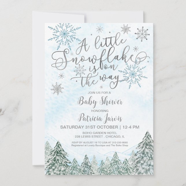 Un petit Baby shower bleu Snowflake Invitation (Devant)