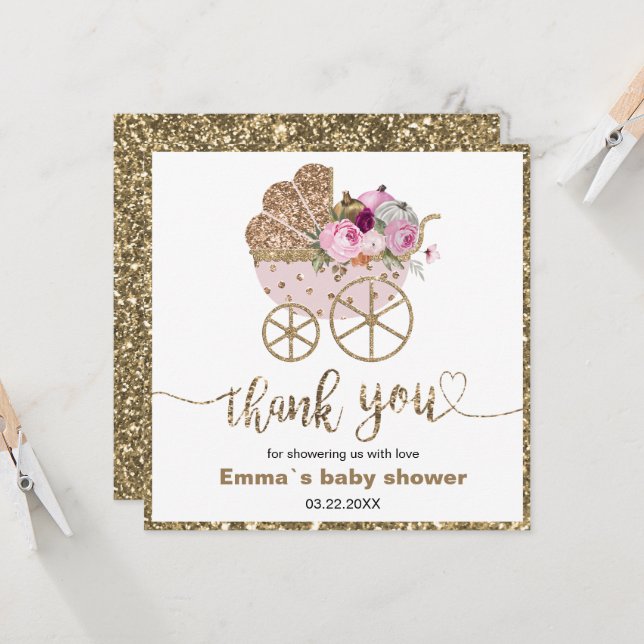 Un petit Baby shower de fille Citrouille merci (Devant/Arrière en situation)