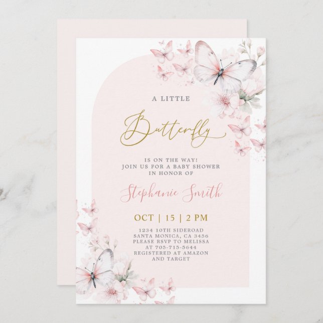 Un petit Baby shower papillon Invitation fille (Devant / Derrière)
