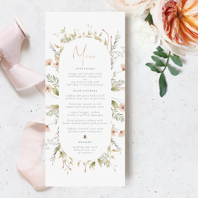 Un Petit Boho Bee Girl Fleur sauvage Menu Baby sho (Menu Card Mock-up)