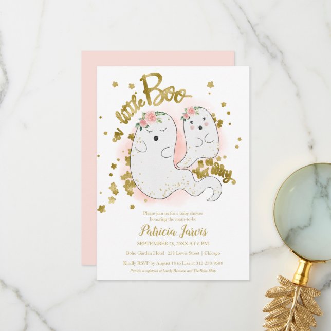 Un petit Boo Halloween Baby shower Invitation (Devant/Arrière en situation)