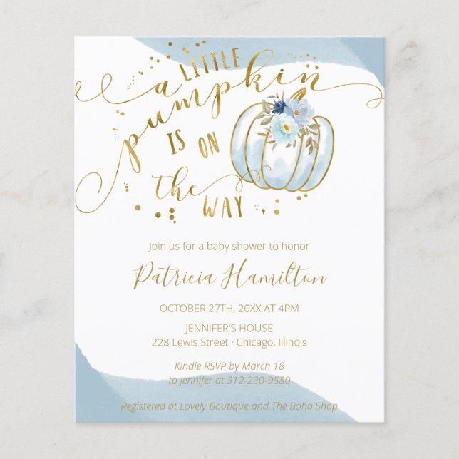 Un petit budget Citrouille Baby shower garçon Invi (Devant)