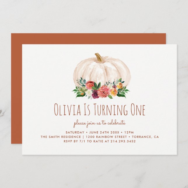 Un petit Citrouille 1er anniversaire Invitation (Devant / Derrière)