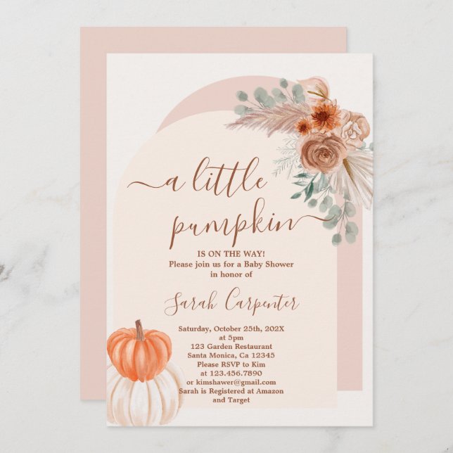 Un petit citrouille Boho Baby shower Invitation (Devant / Derrière)
