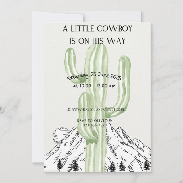 Un Petit Cowboy Arrive, Invitation à une Baby Show (Devant)