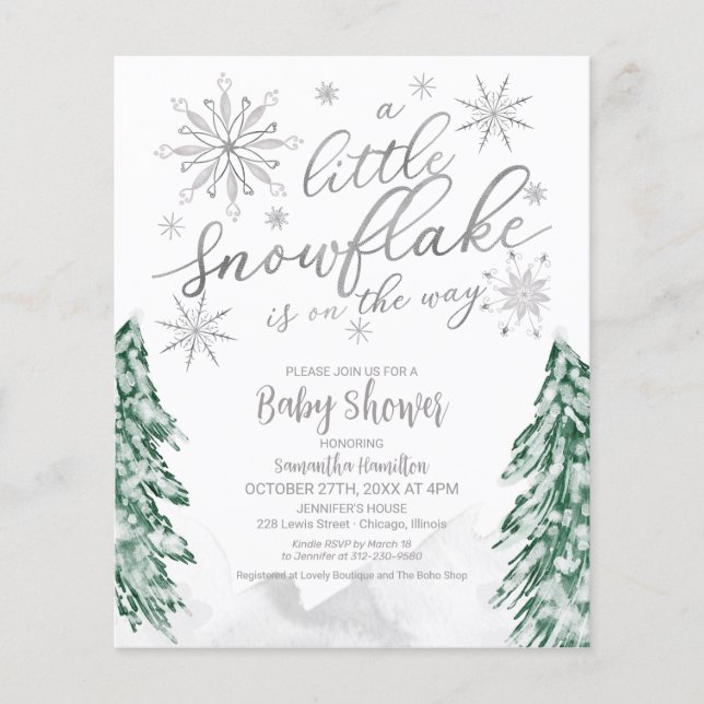 Un petit flocon de neige Invitation Baby shower bu (Devant)
