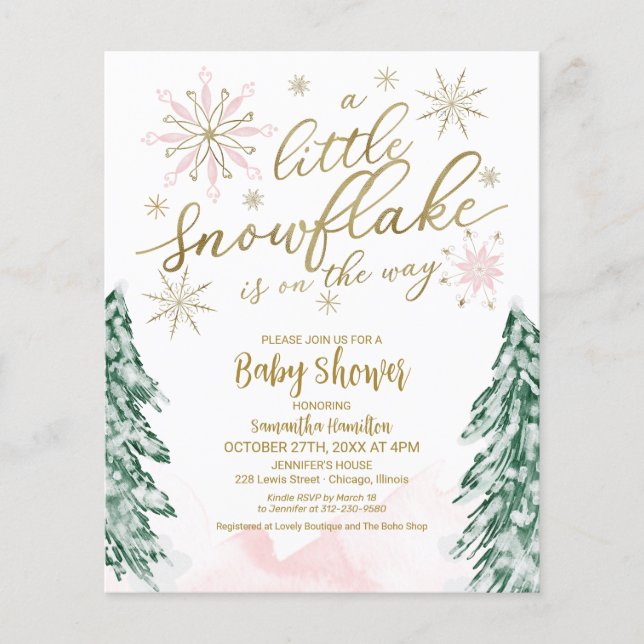 Un petit flocon de neige Invitation Baby shower bu (Devant)