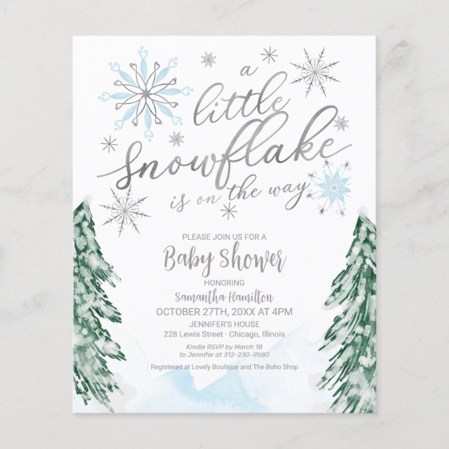Un petit flocon de neige Invitation Baby shower bu (Devant)