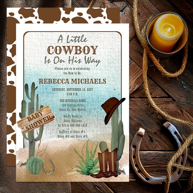 Un petit garçon Occidental Baby shower Invitation (Rustic Western "A Little Cowboy Is On His Way" Boy Baby Shower Invitation)