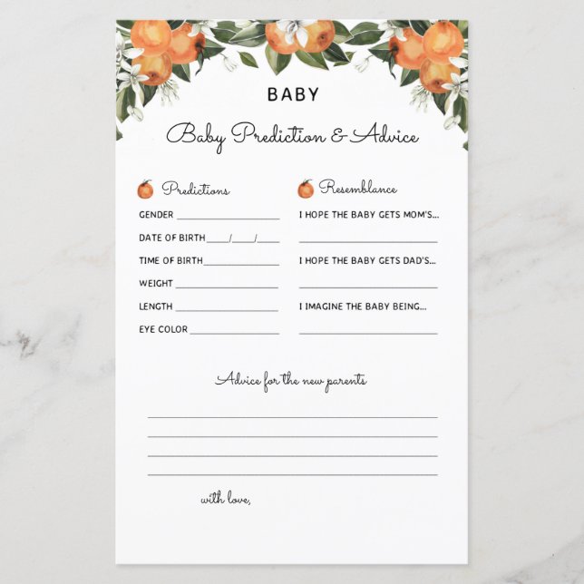 Un petit jeu de Baby shower de Cutie Prédiction et (Devant)