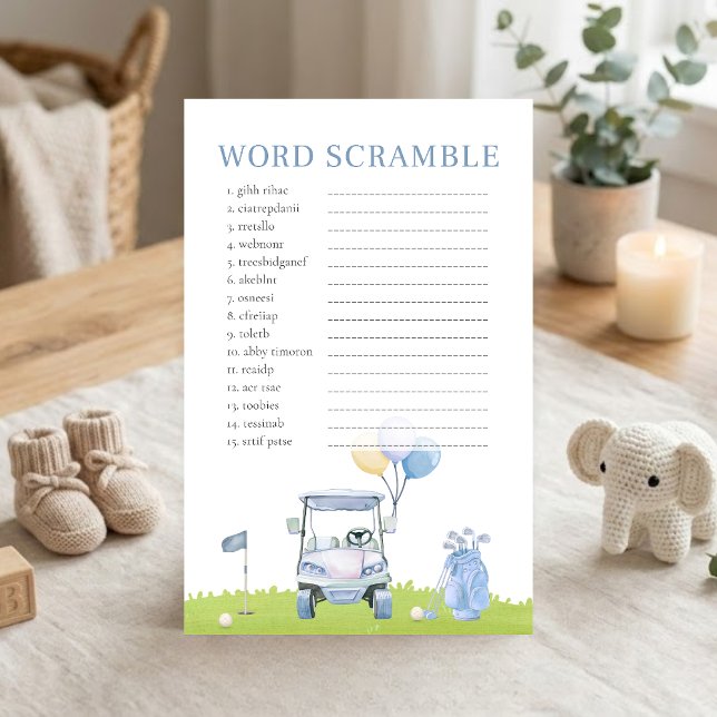 Un petit jeu de désordre de mots de golf Putter Sh (Golf Baby Shower Word Scramble Game)