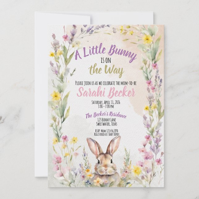 Un Petit Lapin Est En Route - Invitation à une Bab (Devant)