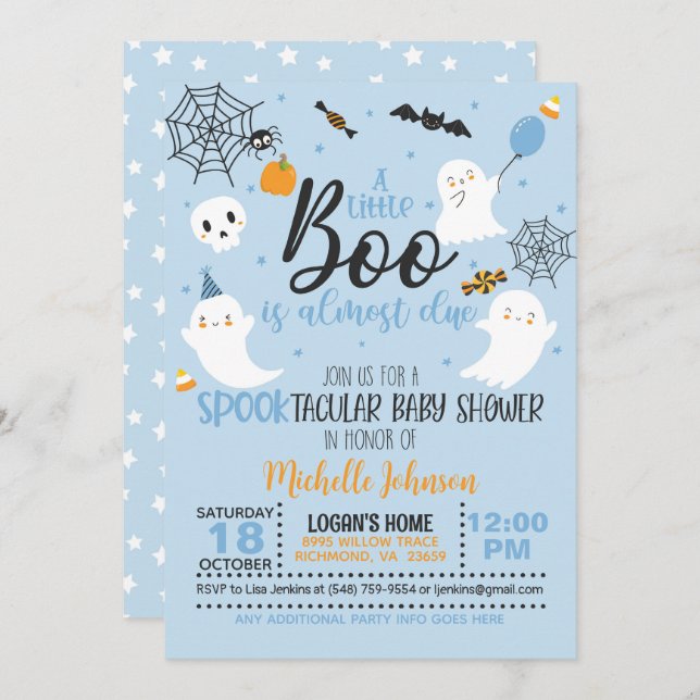 Un petit livre est presque dû Invitation - Bleu (Devant / Derrière)