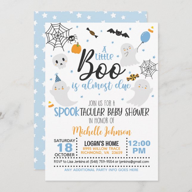 Un petit livre est presque dû Invitation - Bleu/Wh (Devant / Derrière)