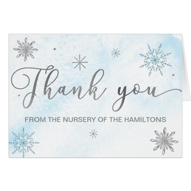 Un petit Merci de Baby shower bleu Snowflake (Devant horizontal)