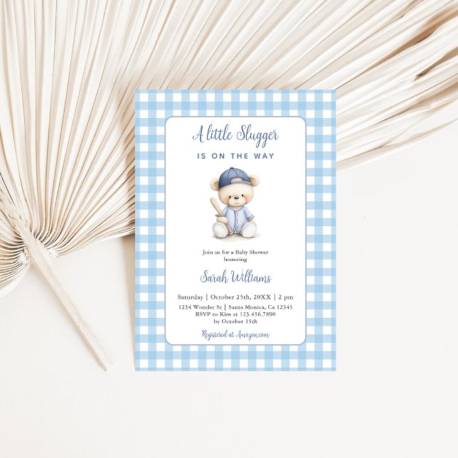 Un Petit Ours Slugger Baby shower Invitation Garço (Créateur téléchargé)