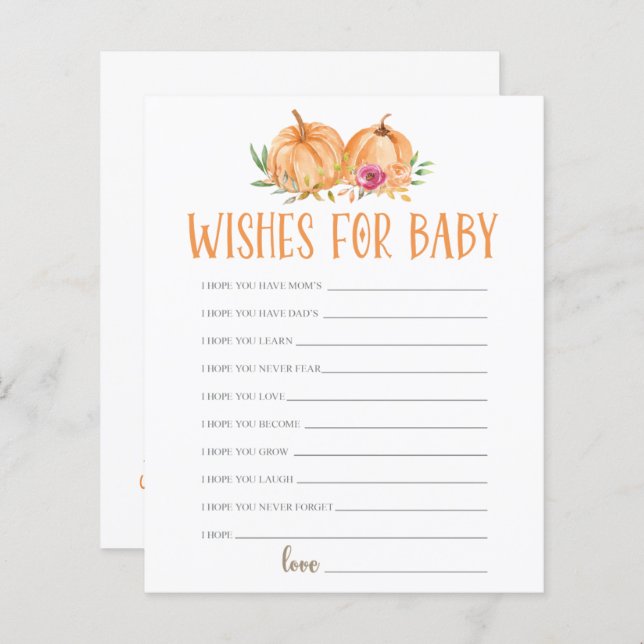Un petit potiron floral aquarelle vœux pour bébé (Devant / Derrière)