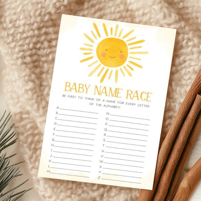 Un Petit Rayon de Soleil Jeu de Course de Noms de  (Little Ray of Sunshine Baby Shower Baby Name Race Game)