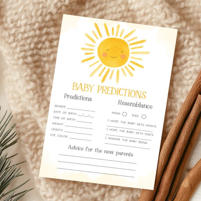 Un Petit Rayon de Soleil Jeu de Prédictions pour B (Little Ray of Sunshine Baby Shower Baby Predictions Game)
