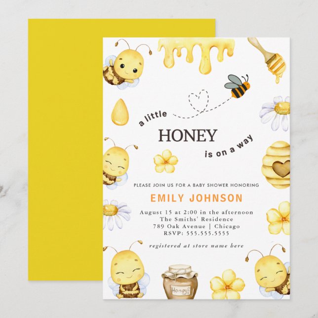 Un peu de miel Baby shower d'abeilles Invitation (Devant / Derrière)