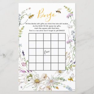 Un peu de miel Bee Fleur sauvage Baby shower Bingo