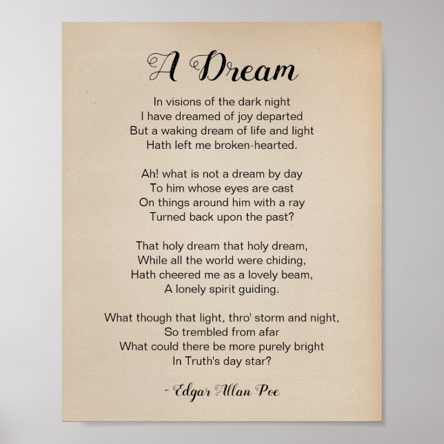 Un poème de rêve par Edgar Allan Poe Poster vintag (Devant)
