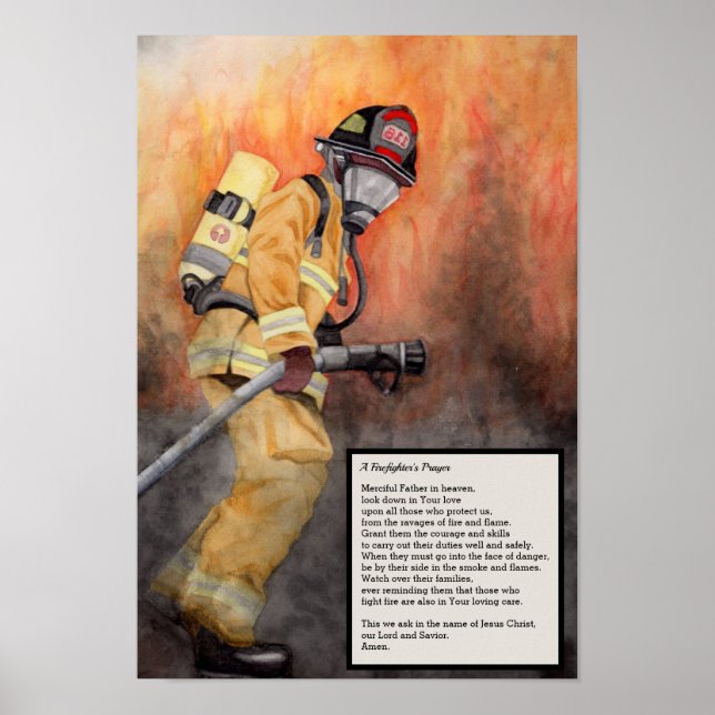Un pompier Poster de prière Pièce d'art Fireman (Devant)