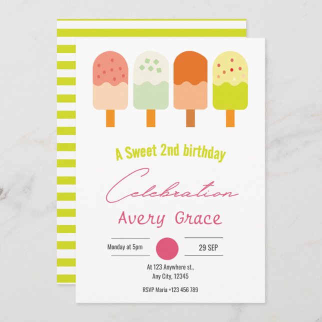 Un Popsicle sucré été Anniversaire Invitation (Devant / Derrière)