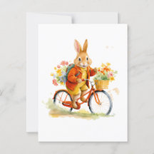 UN RABIT DOUX AVEC Carte Postale VÉLO Art