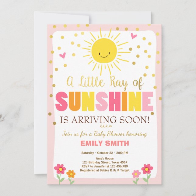 Un rayon de soleil Baby shower invitation Pink Gir (Devant)