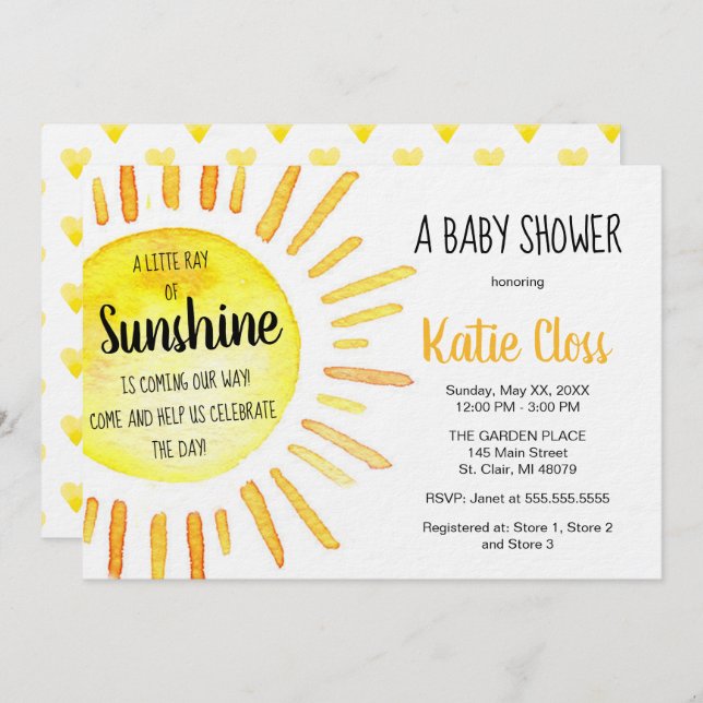 Un rayon de soleil - Invitation Baby shower (Devant / Derrière)