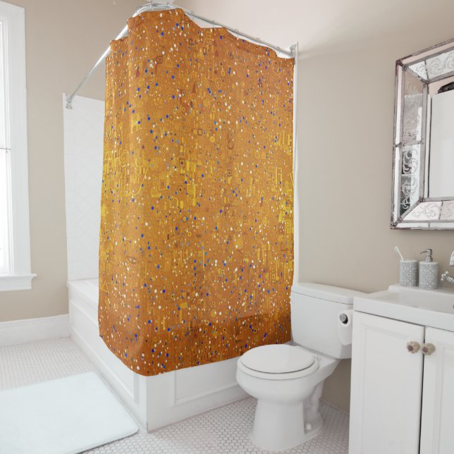 Un rideau de douche inspiré de Klimt doré (En situation)