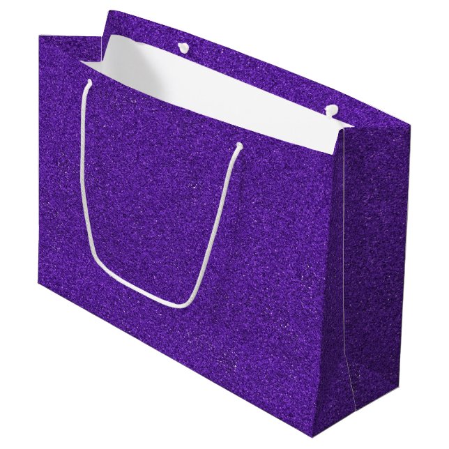Un sac cadeau pailleté violet avec poignées blanch (Devant Angle)