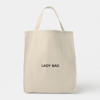 Un sac fourre-tout beige avec le texte "LADY BAG" 