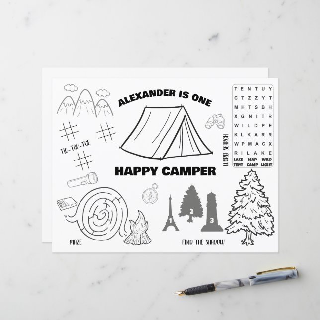 Un Set de table de coloriage personnalisé Happy Ca (Devant/Arrière en situation)