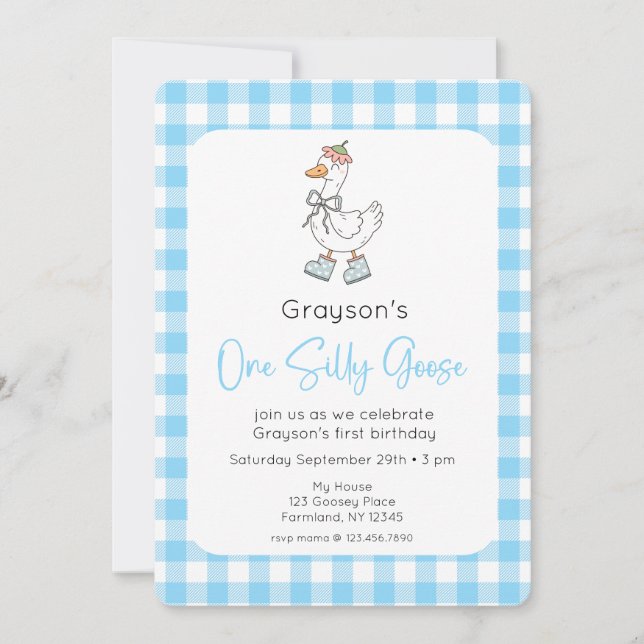Un Silly Goose Blue 1er Anniversaire Invitation ph (Devant)
