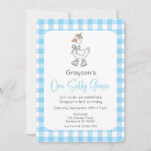 Un Silly Goose Blue 1er Anniversaire Invitation ph